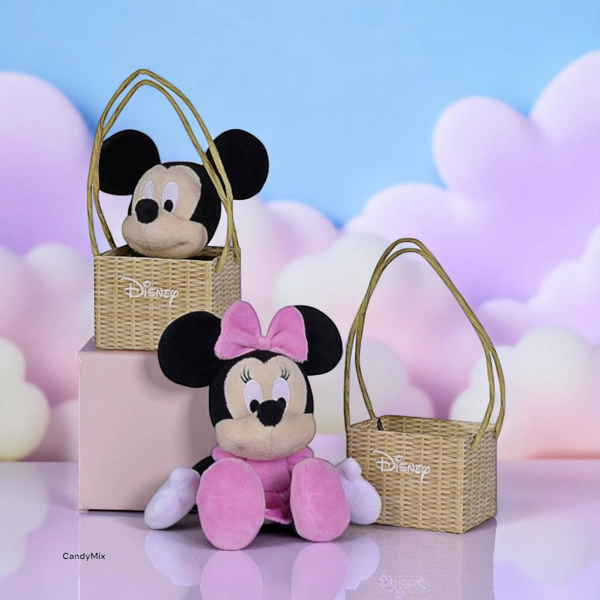 Peluche Mickey / Minnie + Panier 20cm