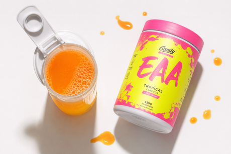BCAA vs EAA en 2026 : pot CandyFit EAA tropical avec shaker — comparatif CandyFit