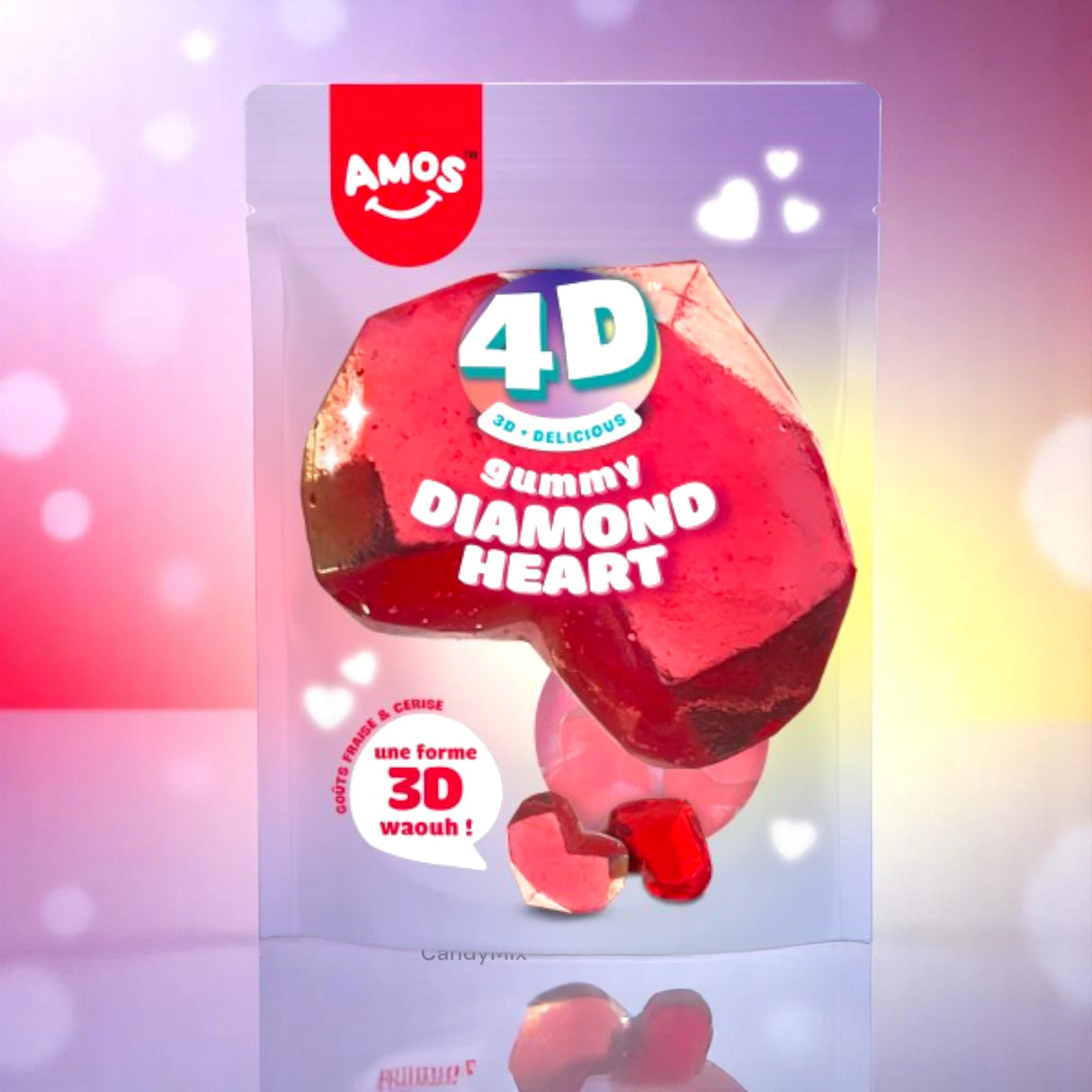 Bonbon 4D - Cœurs diamants Fraise & Cerise