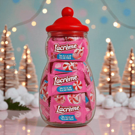 Bonbonnière Bonhomme de Neige  Lacrême fraise et crème sans sucre (400g)