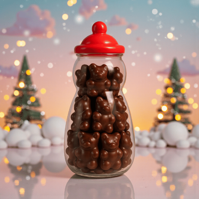 Bonbonnière Bonhomme de Neige Oursons Guimauves Chocolat Noir (400g)