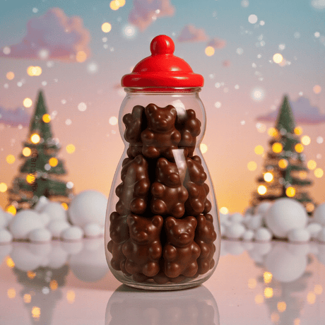 Bonbonnière Bonhomme de Neige Oursons Guimauves Chocolat Noir (400g)