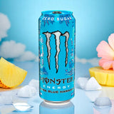 Lata de Monster Ultra Blue: bebida energética sin azúcar con sabor afrutado y helado, edición hawaiana