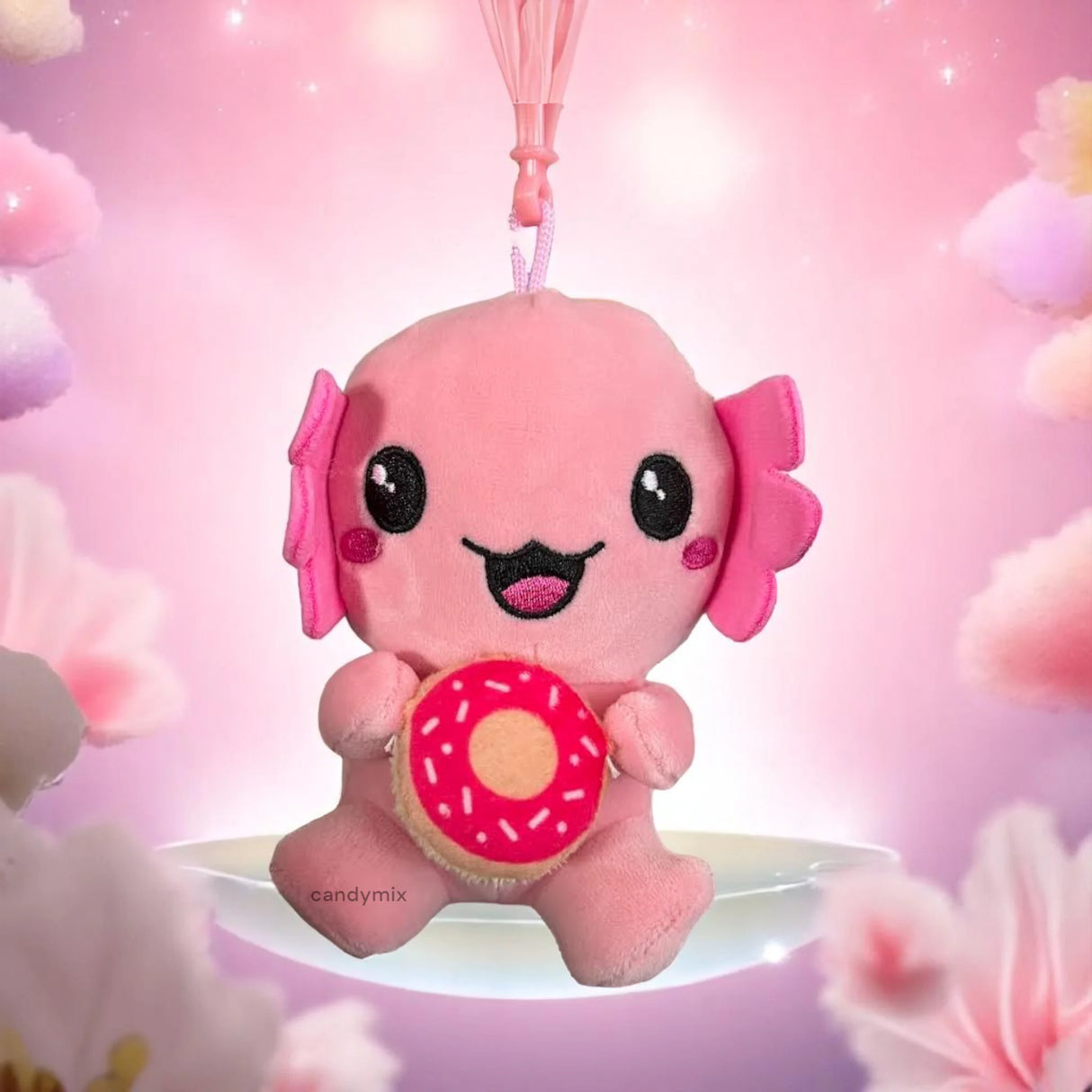 Peluche Bagclip Axoloti Rose 12cm