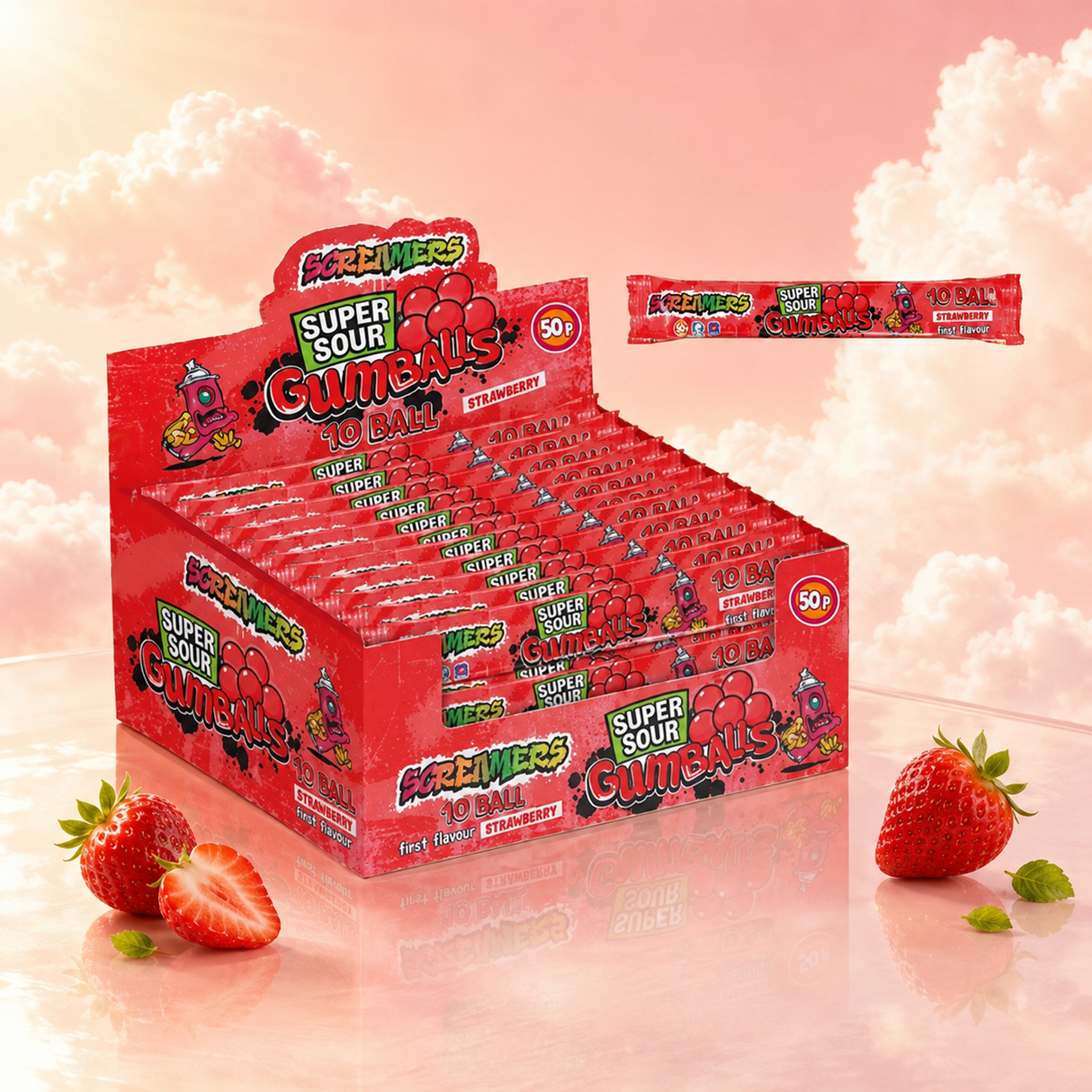 Zed Candy Screamers Super Sour Gumballs Strawberry 10 Ballp 54 g